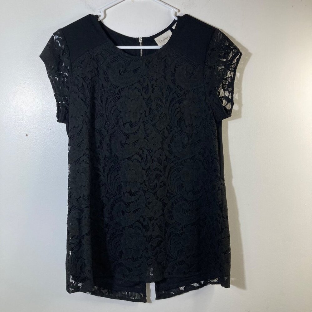 Womens Chicos‎ Lace Cap Sleeve Blouse Black M Cotton Nylon Rayon Spandex